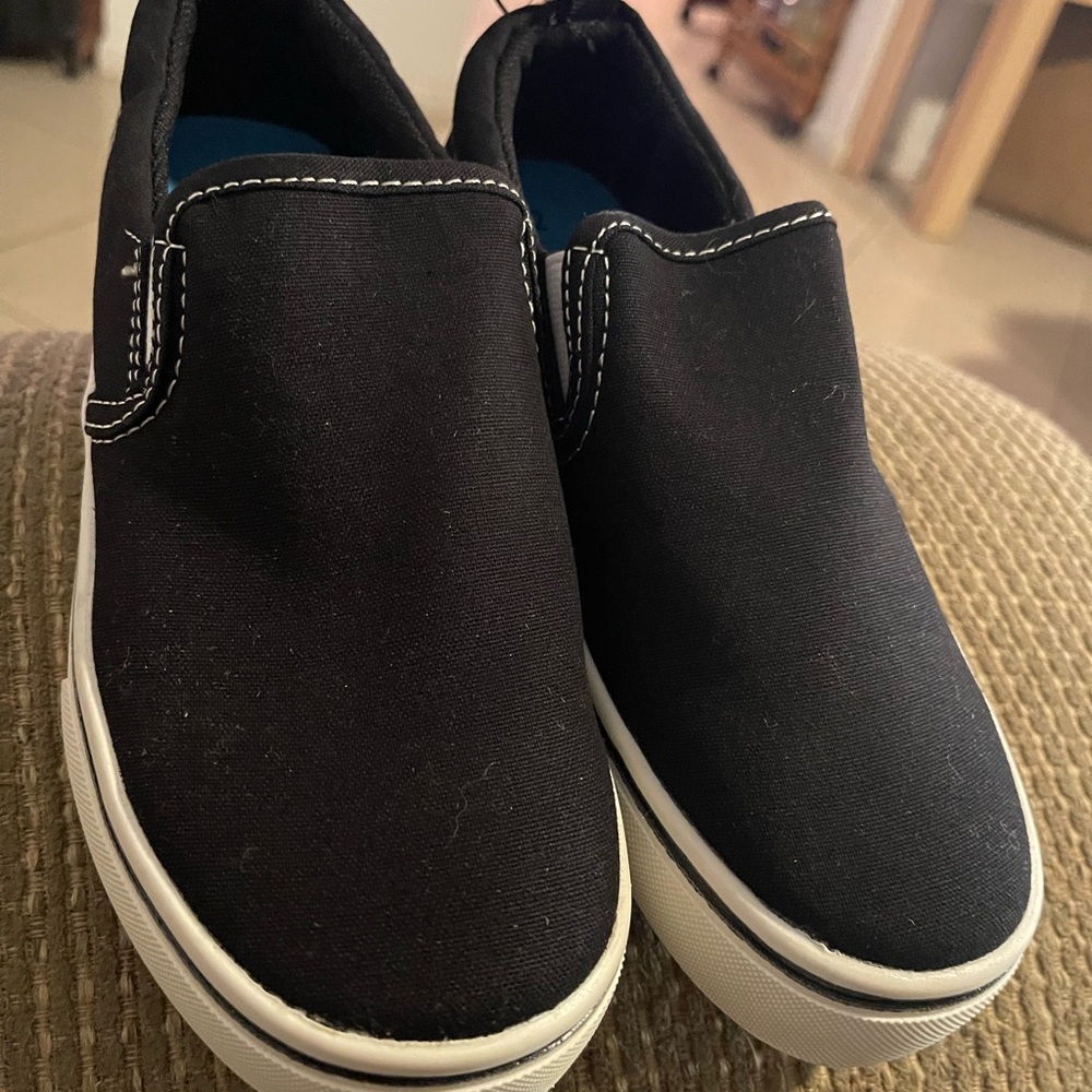 wonder nation Black Slip-On Shoes with White Stitching size 2